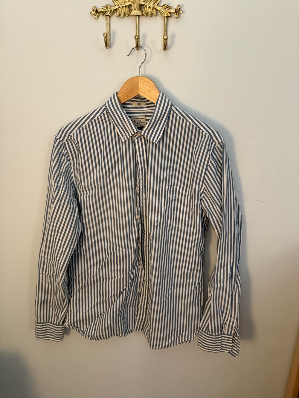 J. Crew Blue and White Stripe Button-Down Shirt 100% Cotton